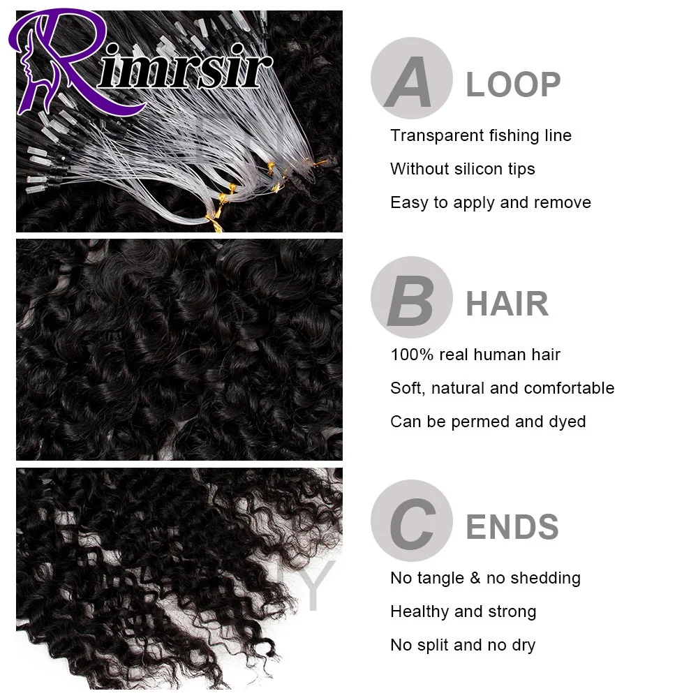 موجة المياه مايكرو حلقة وصلات شعر المنغولية ريال ريمي الشعر البشري الطبيعي مجعد ميكرولينك مايكرو الخرز وصلات شعر النساء #3