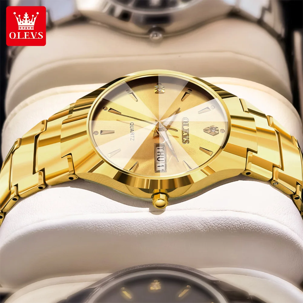 

OLEVS люксовый бренд мужские часы из вольфрамовой стали полоса еженедельный календарь кварцевые часы для мужчин водонепроницаемые светящиеся оригинальные наручные часы