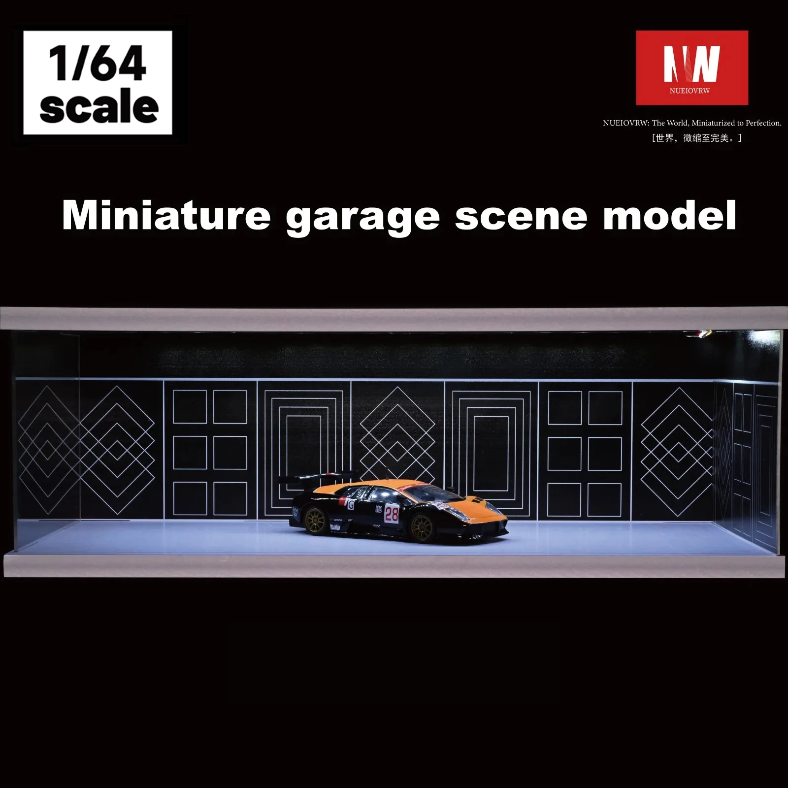 1/64 Diorama Car Garage Model LED Lighting Car Parking Lot Showroom Scene Display Model Gift Toys