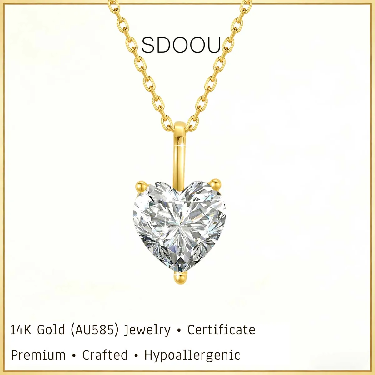 

SDOOU Romantic 1ct-3ct Moissanite Heart Pendant 14k Gold Necklace Certificate Passed Diamond Test Jewelry Women Valentines Gift