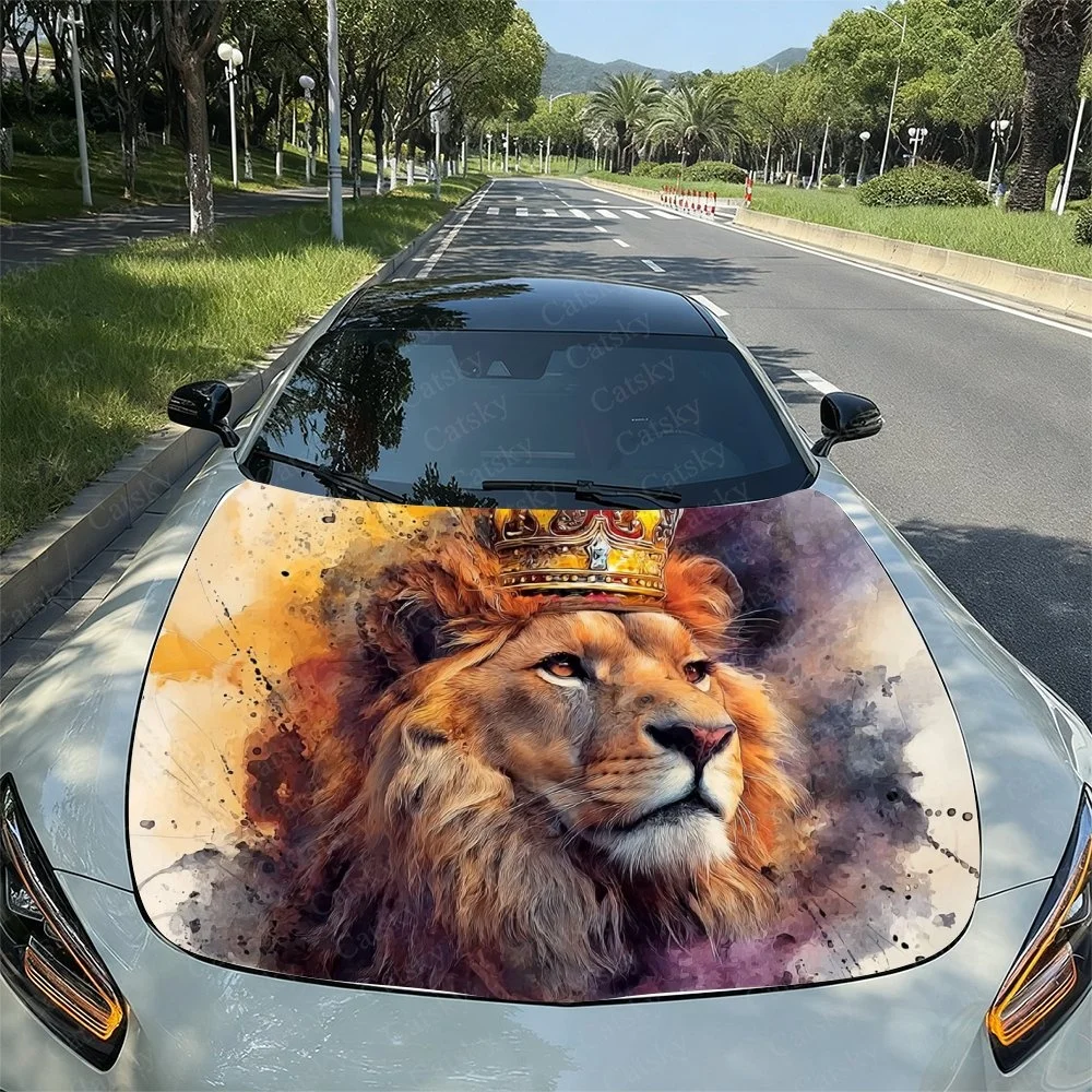 

Colored Lion Crown Car Hood Sticker PVC Self Waterproof Stick, Striking Auto Exterior Accessories Decor Protect Gift for Lover
