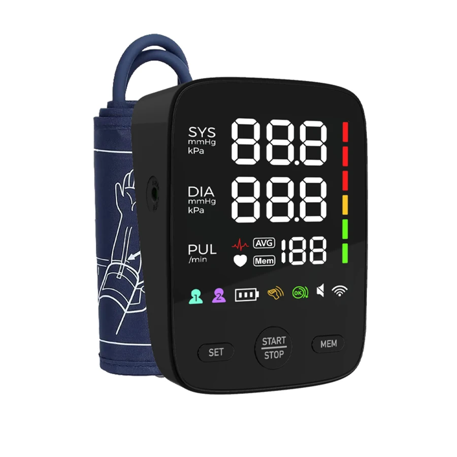 Kingclinic led retroiluminado tela automática braço superior bp monitor eletrônico máquina de pressão arterial 2x120 grupos ajustável bp manguito