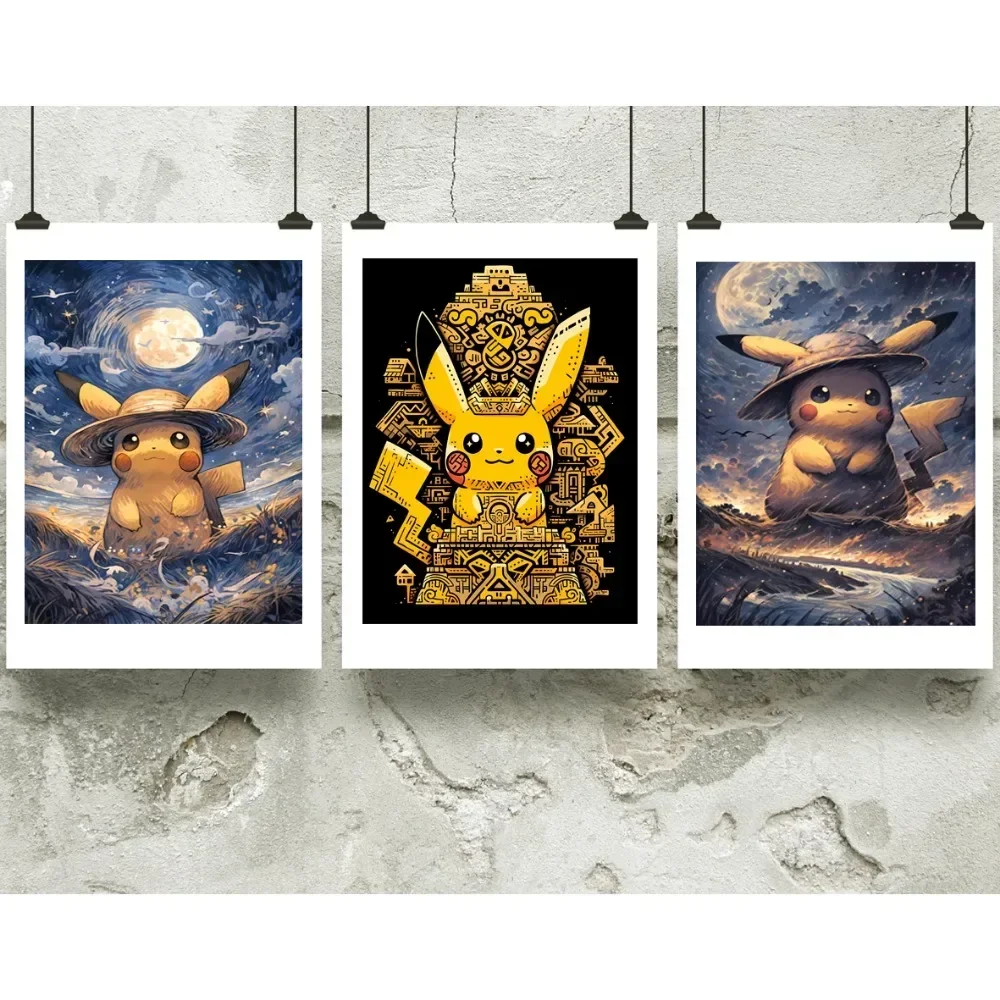 Pokemon Anime Poster Pikachu Watercolor Art Background Wall Mural Charizard Scroll Painting Children's Toys Christmas Gifts Toy