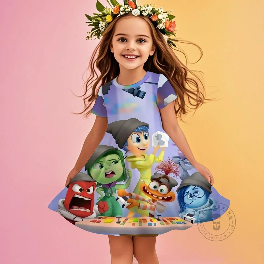 

Трендовое тематическое платье Kawaii Disney с 3D принтом и коротким рукавом с круглым вырезом, летняя и осенняя милая одежда для девочек от 3 до 14 лет, уличная одежда