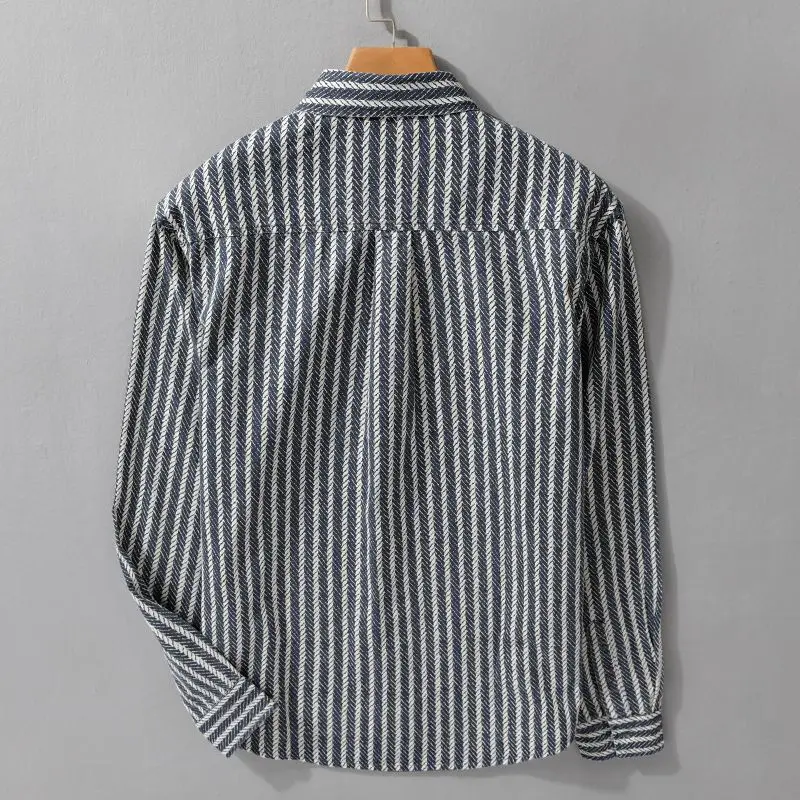 Spring and Autumn Striped Shirt Jacket Male Handsome Youth High -level Sense Top New Long -sleeved Casual Shirt JJ175