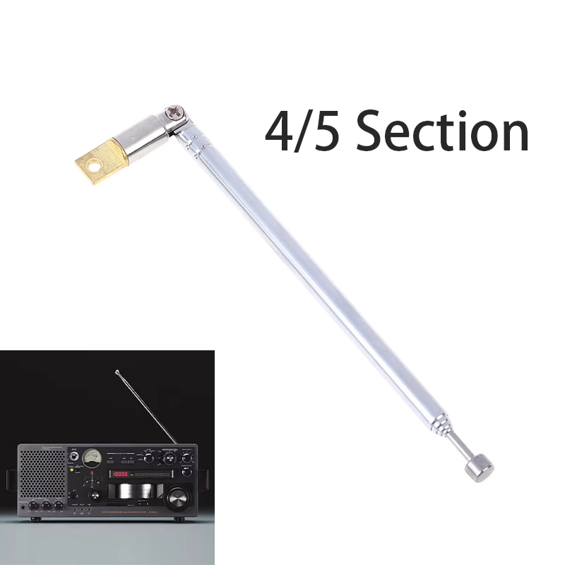 (.) 1Pcs 37cm/30cm 4/5 Section Telescopic AM FM Radio Aerial Antenna Adapter Stainless Steel AM FM Radio Universal Antenna
