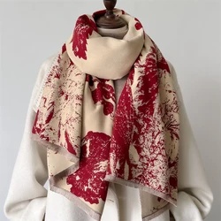 65*185cm Soft Floral Designer Lady Winter Women Scarf Cashmere Thicken Warm Shawl Pashmina Female Wrap Neckerchief