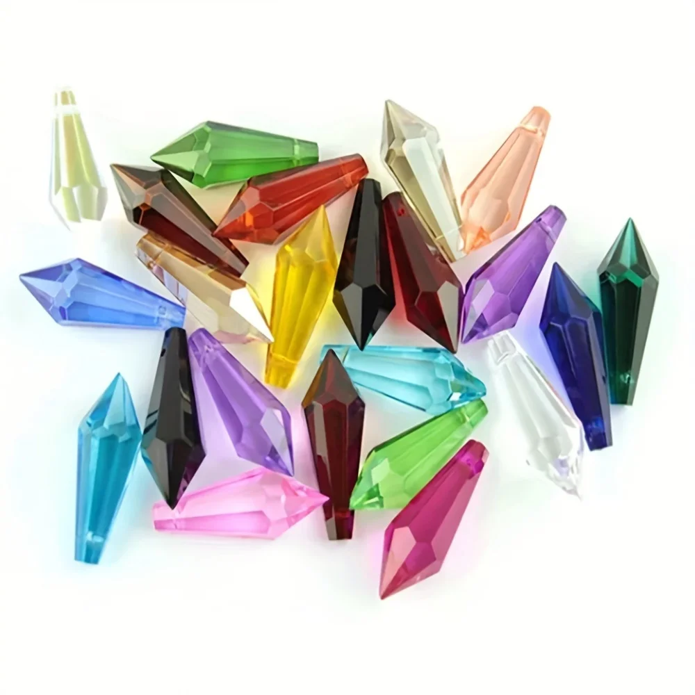 38mm 10PCS Colors Crystals Pointed Lamp Prisms Glass Sigle Faceted Icicle U Drop Bead for Window Decor DIY Hanging Pendant