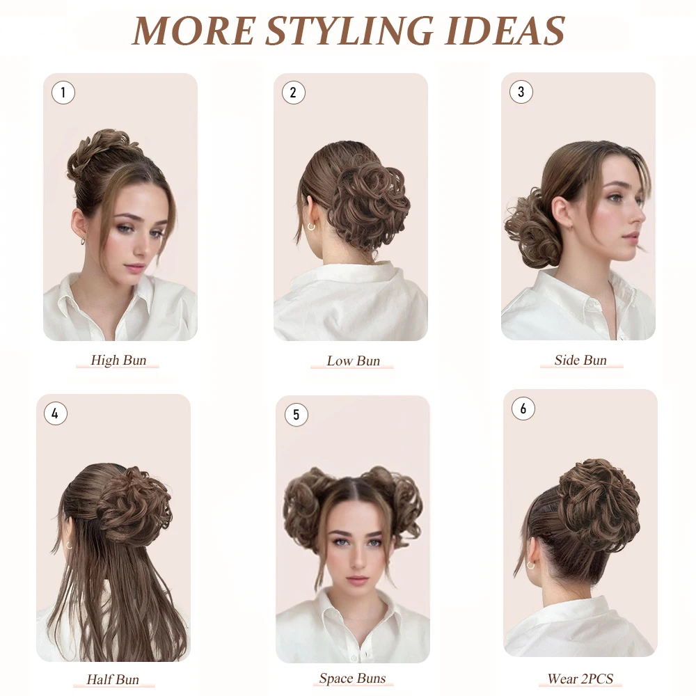 Synthetischer Messy Bun Haargummi mit Haarklammer, Haarverlängerung aus Hochtemperaturfaser, Flauschiger Chignon für Frauen – Detail 5