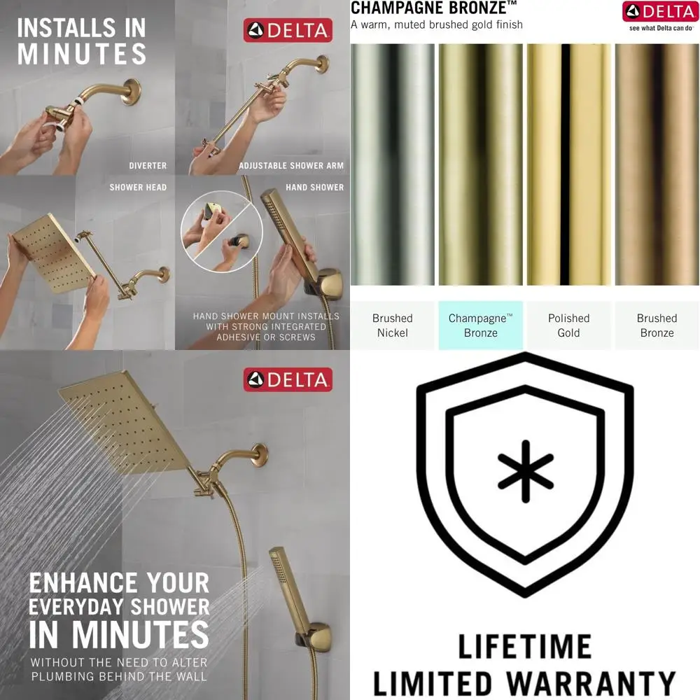 

Комбинированный душ Raincan из бронзы цвета шампанского с ручным управлением, квадратной головкой, частотой расхода 1,75 галлонов в минуту