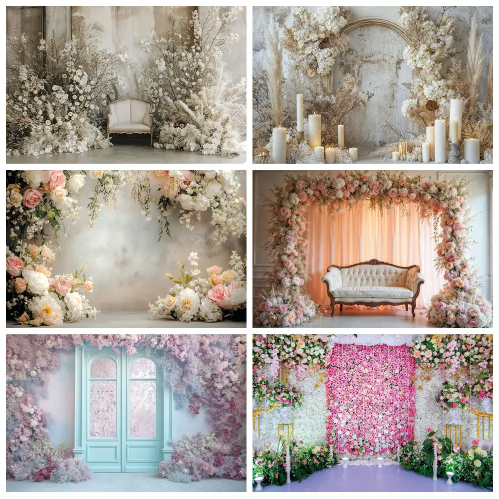 

Wedding Backgrounds For Photographs Flower Gate Curtains Floral Wall Bridal Engaged Reception Background Decor Photo Studio Prop
