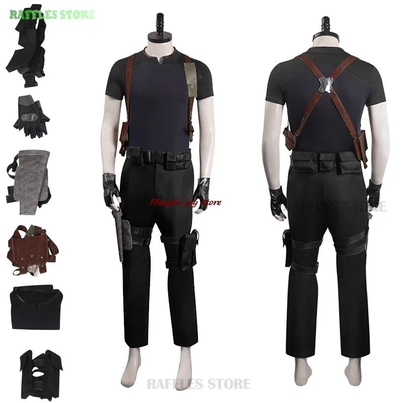 Resident 4 Remake Leon Kennedy Cosplay Costume Wig Fight Uniforms Biohazard Evil Cosplay Disguise Adult Men Halloween Carnaval