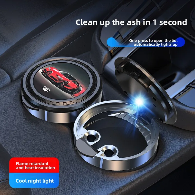

Automotive Supplies Car Ashtray Multifunctional with Cover LED with Light Car Portable One-click Open Lid Personalized