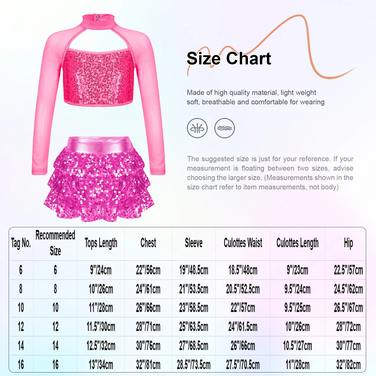 Girls Jazz Dance Outfit Kids Long Sleeve Shiny Sequins Crop Top with Skirts Stage Performance Dancewear Birthday Party Costume