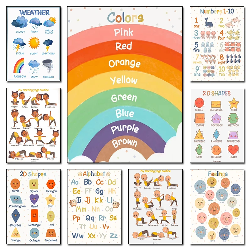 مونتيسوري التعليمية للأطفال اليوغا الألوان الأشكال الهندسية الطقس المشارك طباعة صور فنية للجدران قماش اللوحة غرفة المنزل ديسمبر
