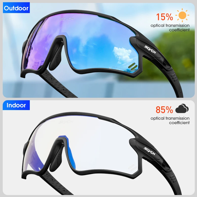 SCVCN Photochromic Sunglasses for Men Cycling Glasses Women Outdoor Sports Bicycle UV400 Goggles Climbing MTB Road Bike Eyewear