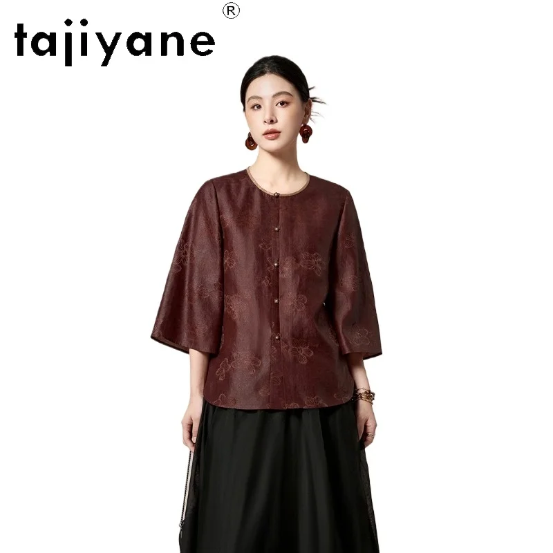 

TAJIYANE 100% шелковая блузка из тутового шелкопряда для женщин, 19 мм, жаккардовые рубашки Xiangyun Sha, топы в китайском стиле, весна 2026, женская одежда, рубашка