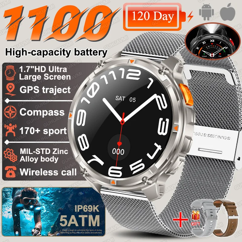 2026 Nieuwe T-Rex3 Ultra 1100 Mah Militaire Smart Horloge Mannen 1.7 "AMOLED GPS Path 5ATM Waterdicht Kompas LED zaklamp Smartwatch iOS