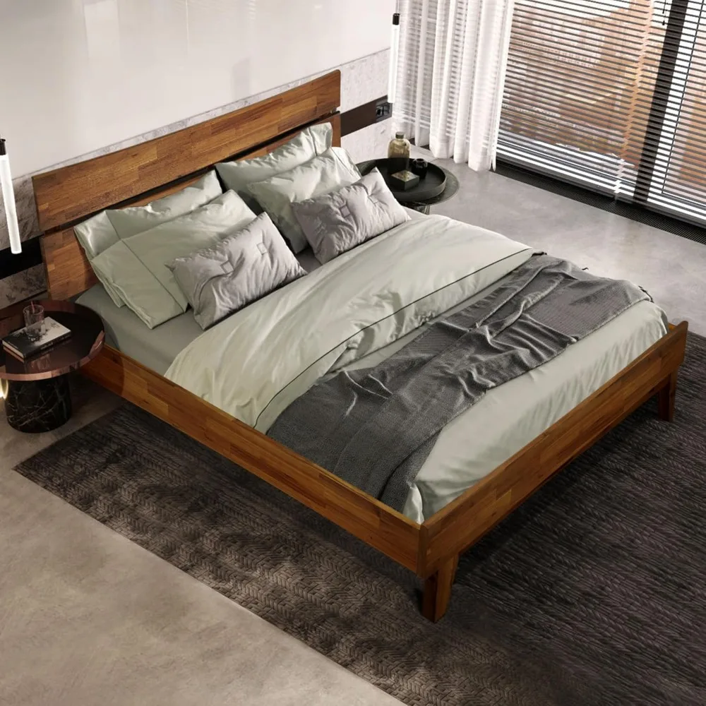 

Bed Frame and Headboard Solid Wood Platform Bed, Contemporary Signature Wood Bed Frame Compatible with All Mattress