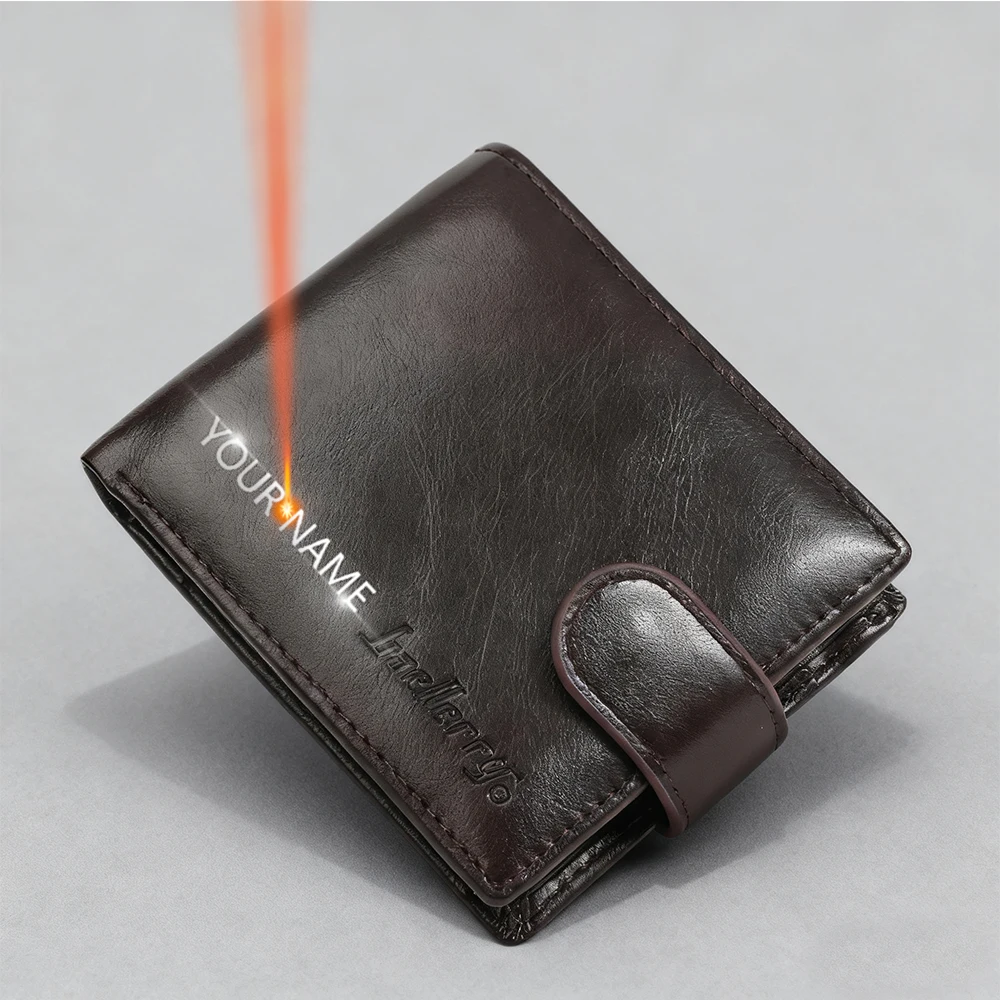 Customized Name Carving  New Men's Short Wallet High Quality Card Holder Photo Holder Zipper Coin Pocket Male Purses Card Clips