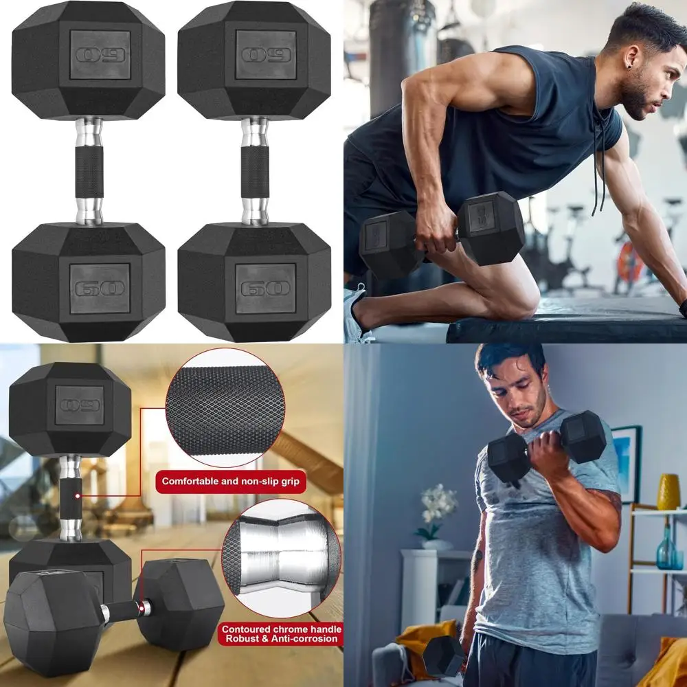 Mancuernas de hierro fundido recubiertas de caucho hexagonal antideslizante, juego de 4: 60, 65, 70, 75 libras