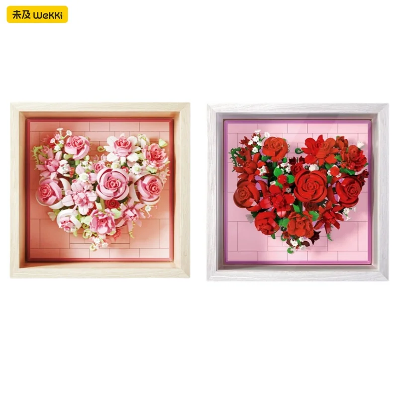 Wekki زهرة اللبنات إطار الصورة روز التجمع لغز ثلاثية الأبعاد الديكور نموذج هدية رومانسية مايكرو الجسيمات الربط الطوب