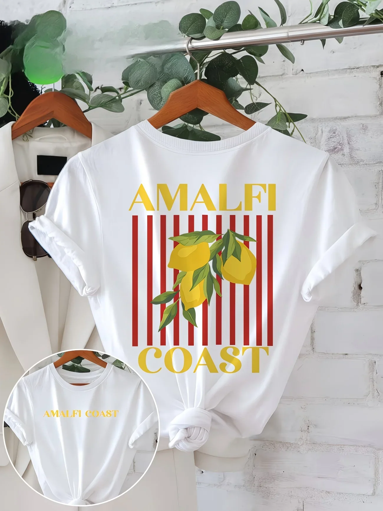 Camiseta de la Costa de Amalfi para mujer, camiseta con estampado de limón para vacaciones de verano, camiseta informal holgada de manga corta a la moda, camiseta estética estilo streetwear
