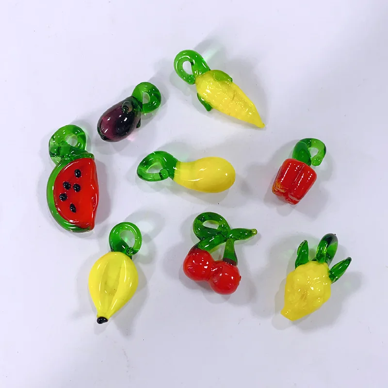 5pcs Lots Vegetables Fruit Lampwork Charms Watermelon/ Eggplant/Pepper/Corn/Cherry Pendants For Earring Jewelry DIY