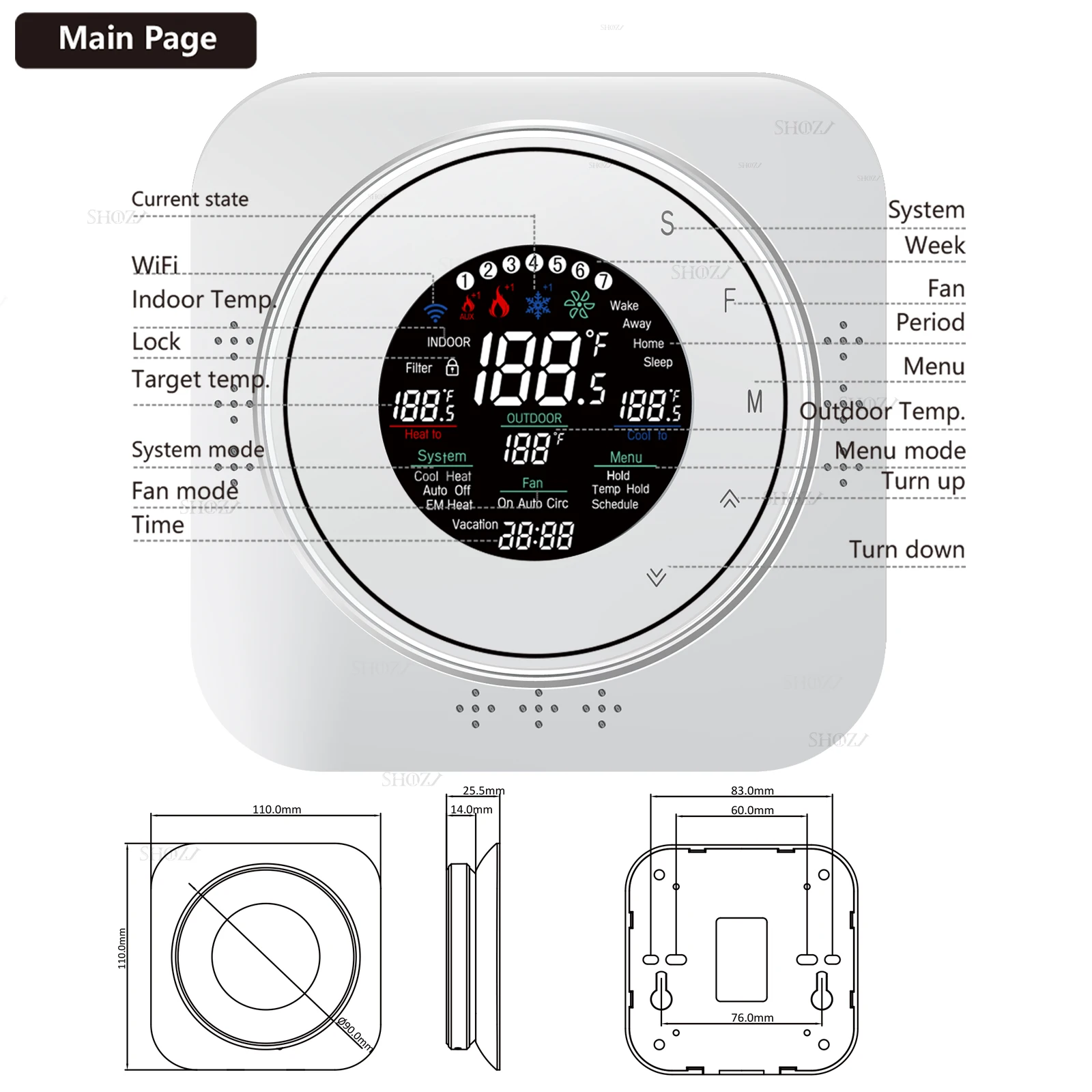 TUYA WIFI 24VAC AIR SOURCE Heat Pump Thermostat for HVAC System - Compatible With Boiler, Air Energy Works with Alexa, Google