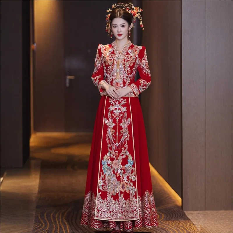 

Heavy velvet Chinese-style wedding dress a small man's toasting and attire
