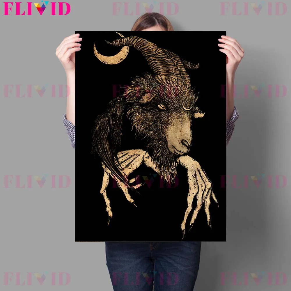 Baphomet Devil And Cernunnos Skeleton Vintage Wall Art Canvas Painting Pestilence And Despair Dark Death Art Poster Prints Decor image 4
