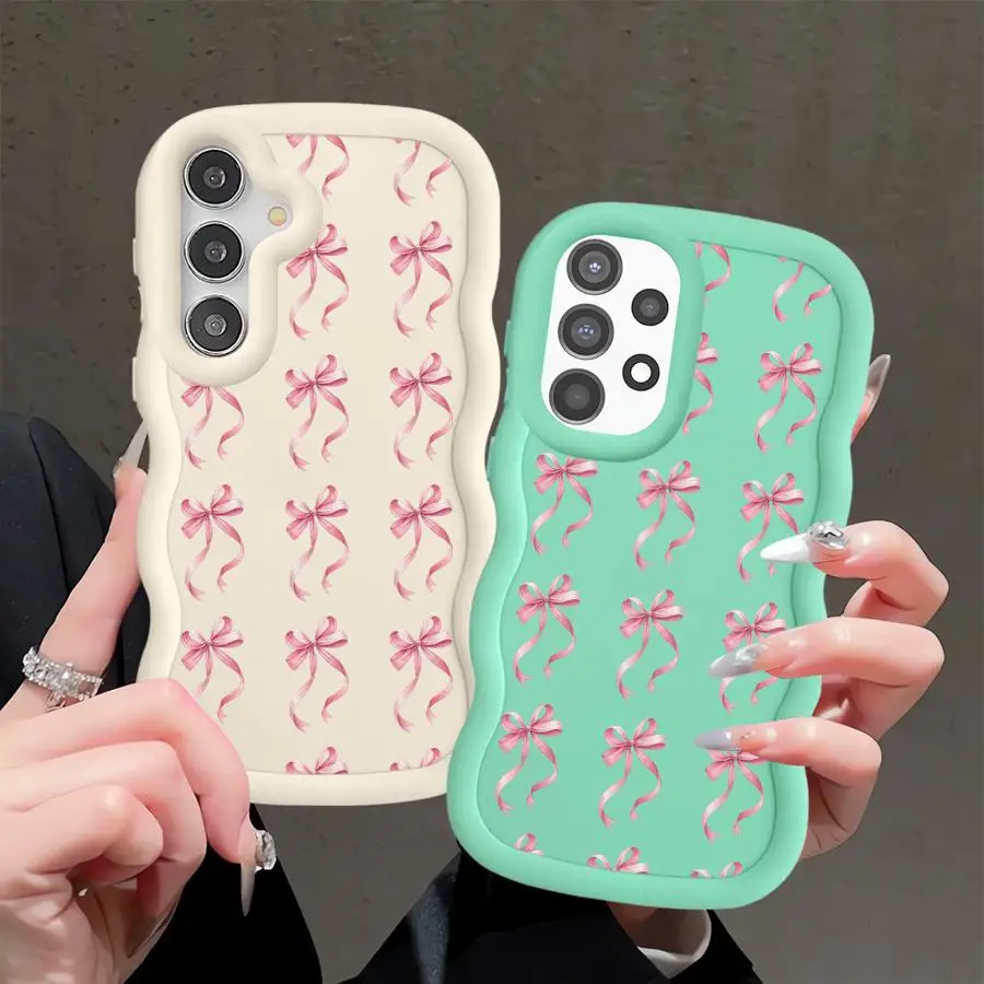 حافظة لهاتف سامسونج جالاكسي A51 A73 A04 A06 A20 A50 A05 A30 A02s A03 A52 A55 غطاء هاتف ناعم القوس الوردي #5