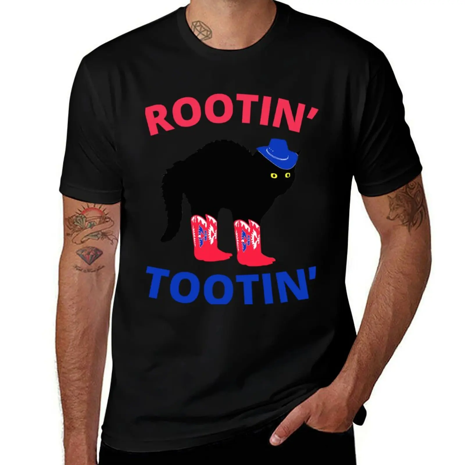

Rootin Tootin Cat Classic T-Shirt Non-Shrink Basic Cotton T-Shirt