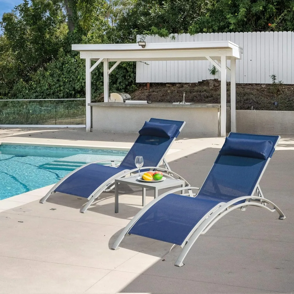 

Domi Pool Lounge Chairs Set of 3, Adjustable Aluminum Outdoor Chaise Lounge Chairs with Metal Side Table, All Weather for Deck L