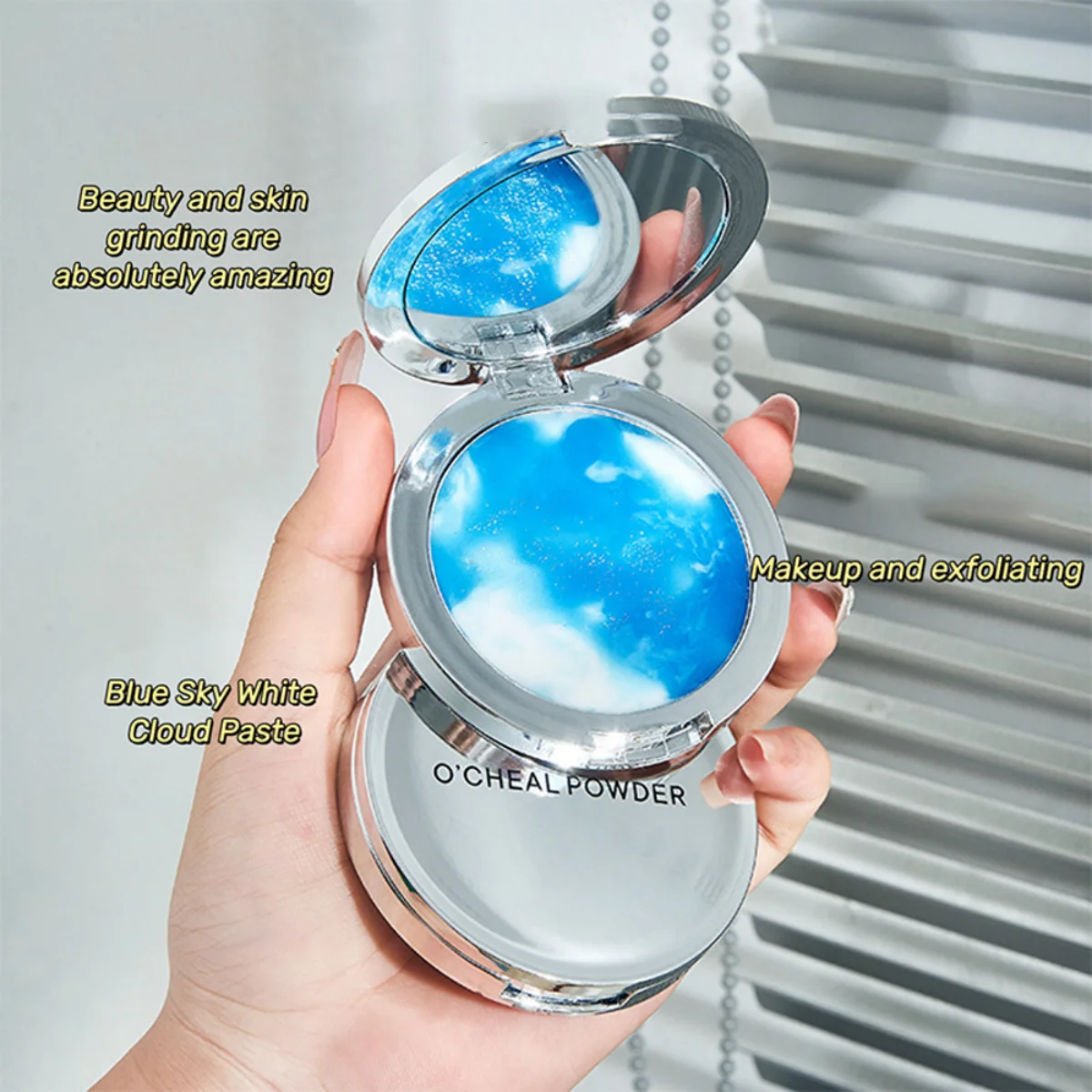 1 pezzo di polvere di olio di cielo blu e nuvola, cosmetici in polvere snellente a lunga durata per il viso naturale della pelle delicata sulla pelle