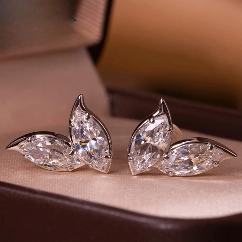 

Double Leaf Moissanite Stud Earring for Women 4cttw Marquise Cut Diamond with GRA Certified 925 Sterling Silver Wedding Jewelry