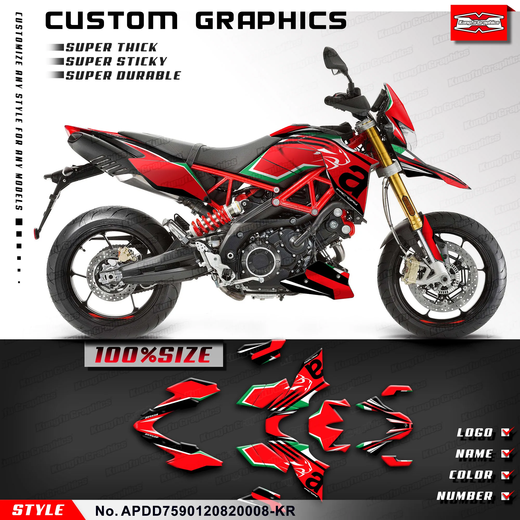 

KUNGFU GRAPHICS Racing Graphics Adhesive Decals Kit for Aprilia Dorsoduro 750 900 1200 2008-2018, APDD7590120820008-KR