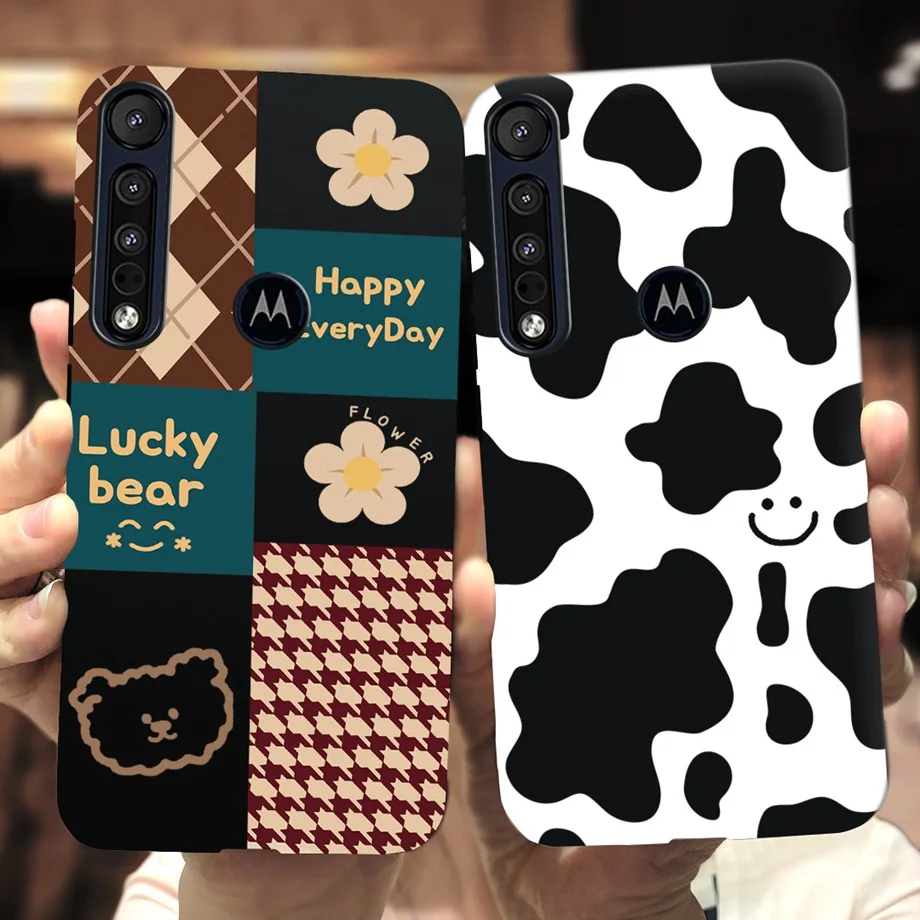 Funda de teléfono para Moto G8 Power, carcasa suave de silicona líquida negra mate para Moto G8 Power 6,4 ", pintura de pareja de flores de vaca