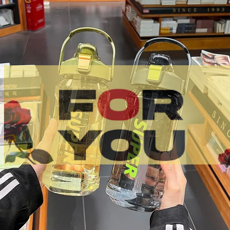 

Large-capacity Sports Water Bottle 2 Liters Trendy INS Style Straw Cup With Scale Portable Leak Proof Drop Resistant Water Cup