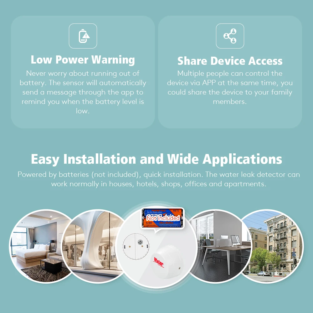 SQ400B Tuyasmart WiFi 2.4GHZ Waterlekdetector Draadloze Lekkage Sensor met APP Push Notificatie Low Power Waarschuwing