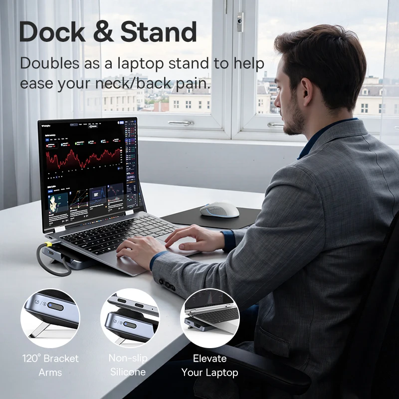 Baseus EH3 Hub USB C 12 en 1 HDMI DP 4K 60Hz Triple affichage 3.2 pour ordinateur portable MacBook PD 100W HUB de Type C avec Station d'accueil sur support