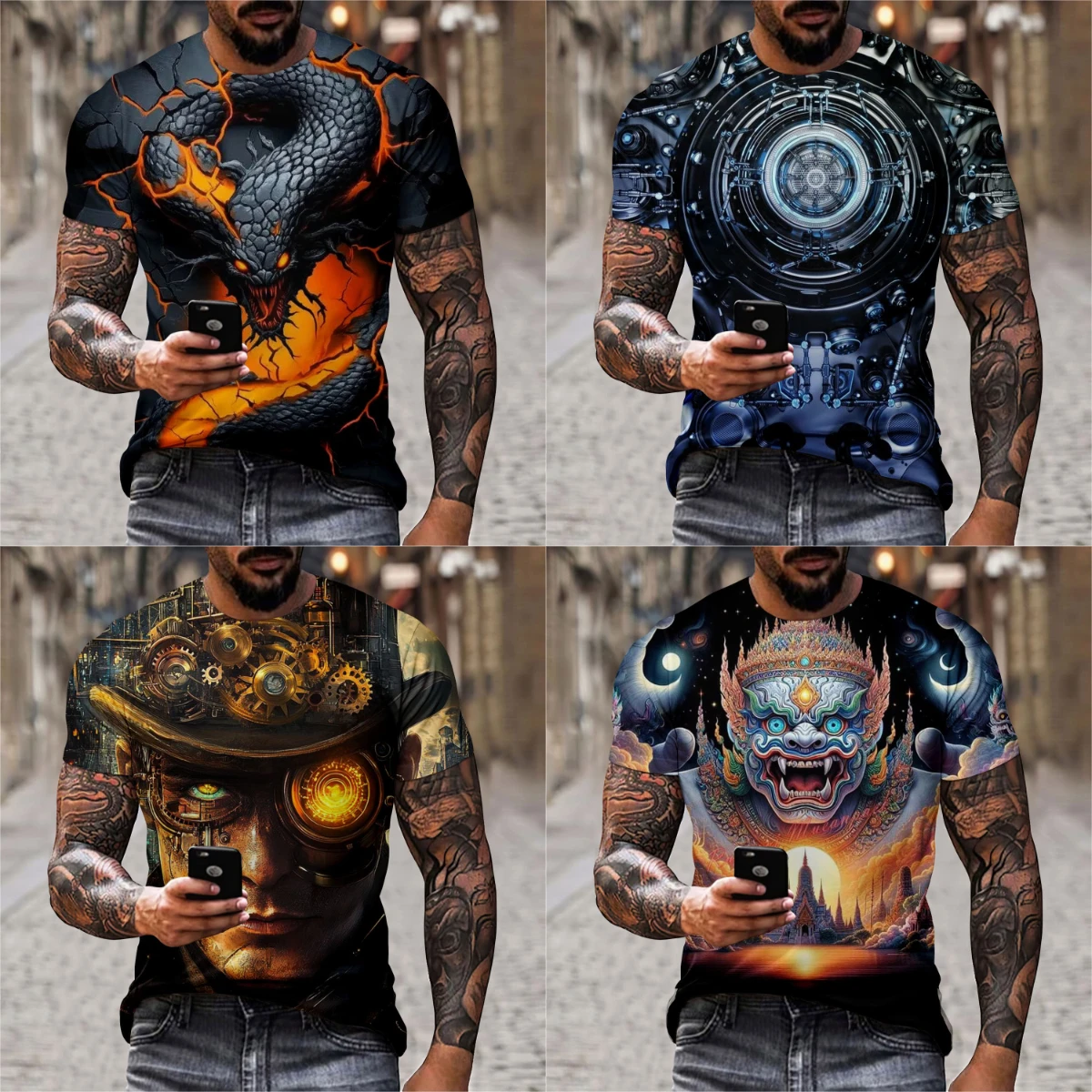 

2025 3D Tiger Print T-shirt Men's Short Sleeve Shirt Oversized Pullover Casual Tops Summer Clothing