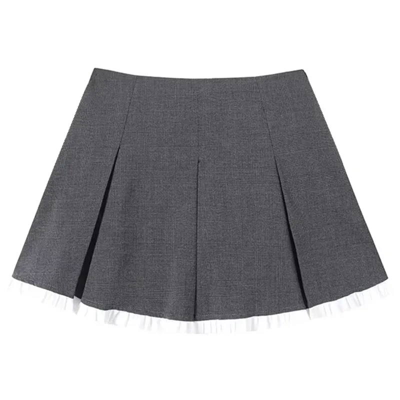 Casual Women's  Skirt High Waist Pleated Splicing Design Versatile Winter New Arrival Ci Commute A-Line Skirt