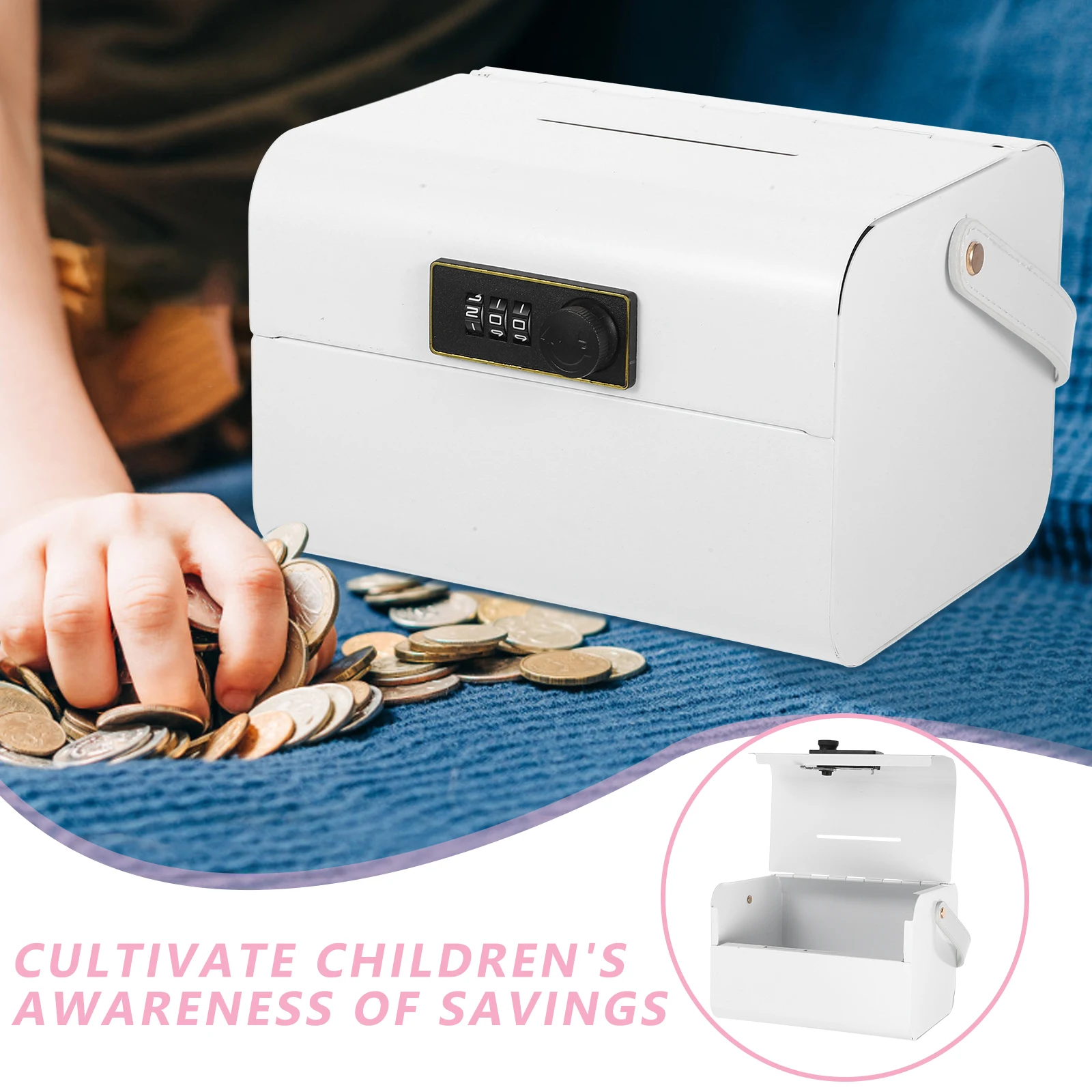 子供向け安全な手持ち型金属製貯金箱、暗証番号ロック、愛らしいキャラクターデザイン、広々とした収納スペース、鉄製貯金箱