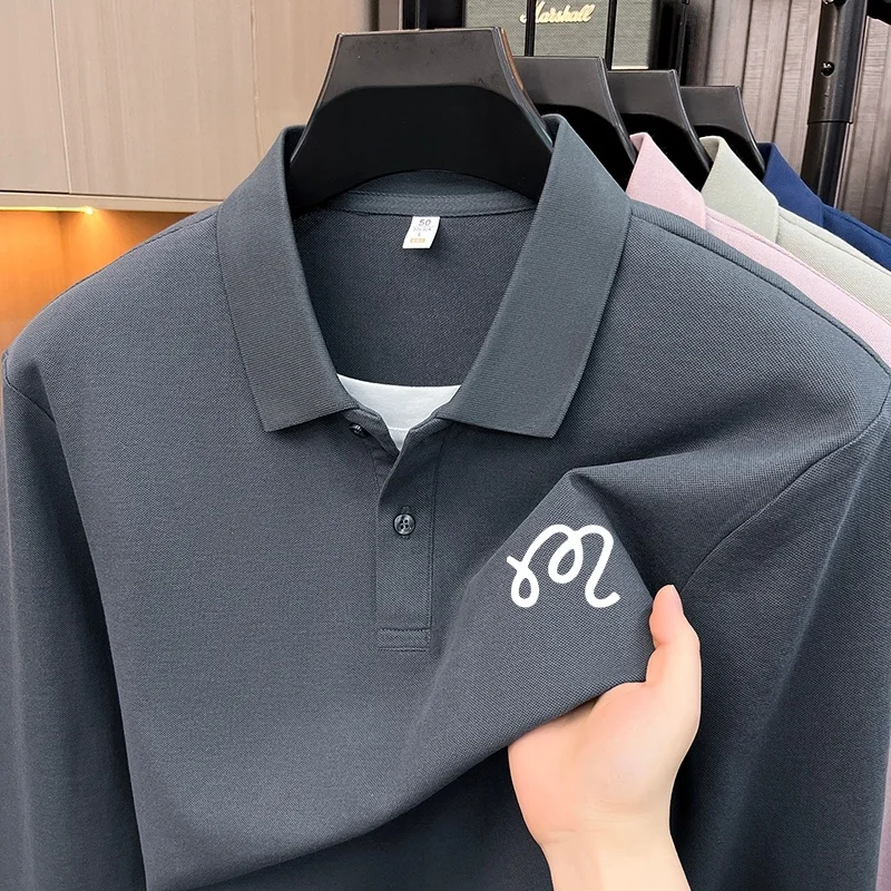 Men's Autumn Lapel Fake Two-Piece Polo Shirt Advanced Solid Color Comfortable Casual  Long Sleeved T-Shirt Versatile Men's Wear