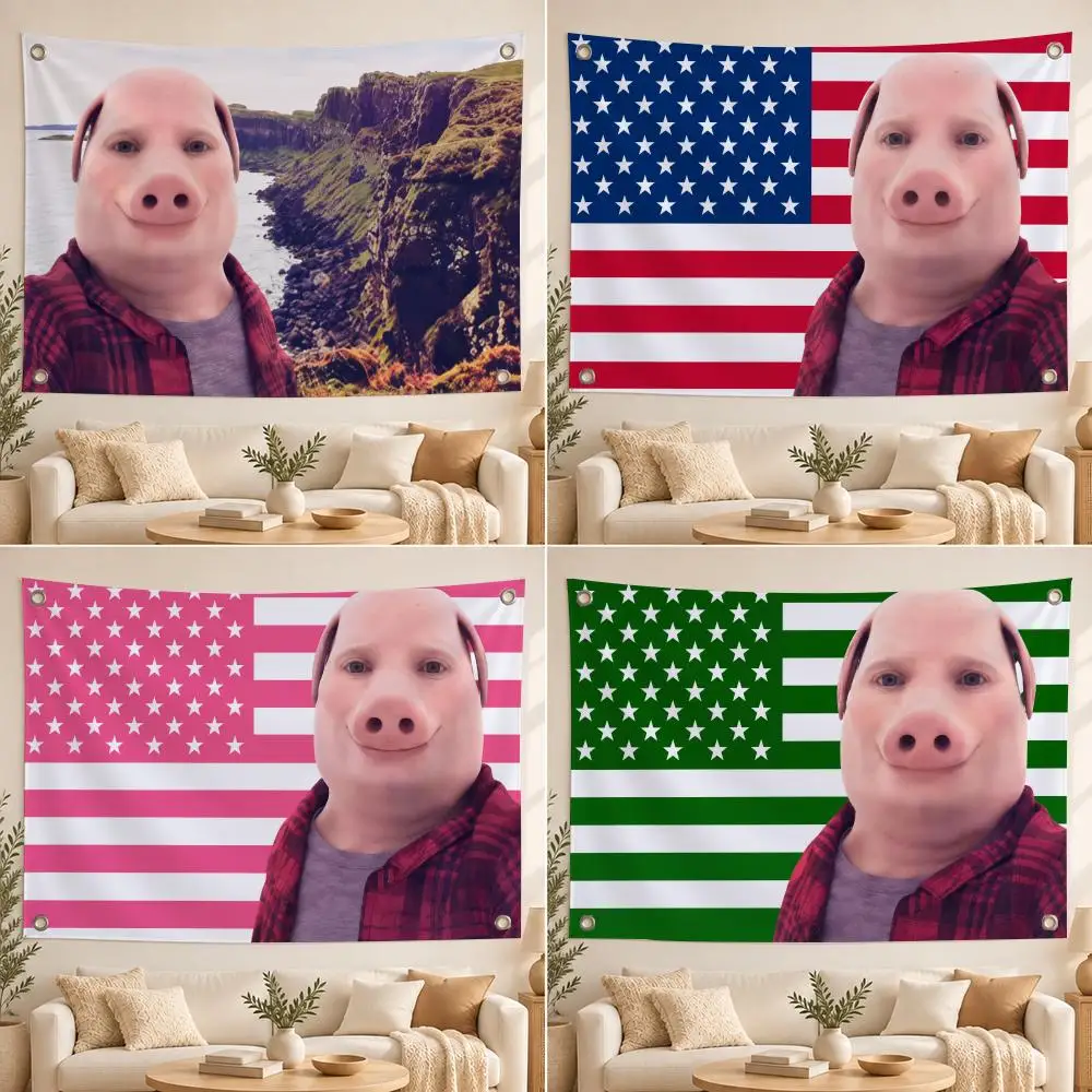 John Pork Smiling Flags Suitable For Party Club Outdoor Interior Wall Art Decoration Banner Fans Gift