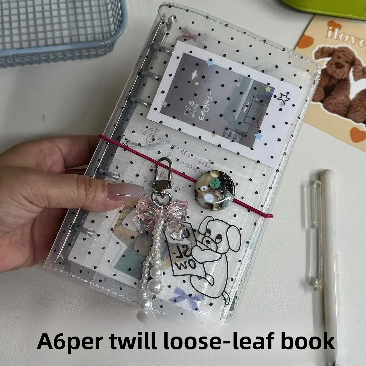 Korean Style Polka Dot Cat A6  PVC Loose-Leaf Notebook Cute Student Notebook Diary Stationery