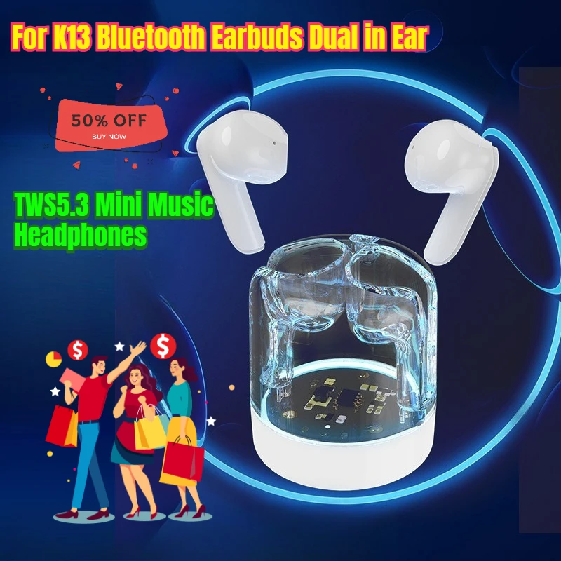 

For K13 Bluetooth Earbuds Dual in Ear Transparent Space Capsule Shaped TWS5.3 Mini Music Headphones