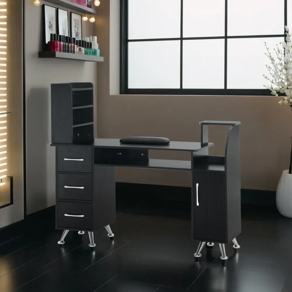 

Manicure Table Makeup Station Nail Desk with Wrist Cushion Beauty Workstation Salon Storage Equipment Black 2636Black