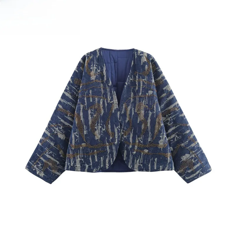 

Женское джинсовое хлопковое джинсовое платье с бисером Jaet Street Faion, осень 2022, Новое поступление, кимоно Све, верхняя одежда с геометрическим узором